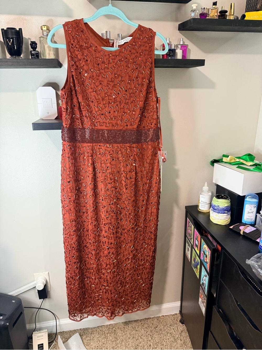 Mac Duggal Rust Embellished Sleeveless Midi Dress